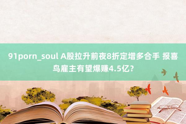 91porn_soul A股拉升前夜8折定增多合手 报喜鸟雇主有望爆赚4.5亿？