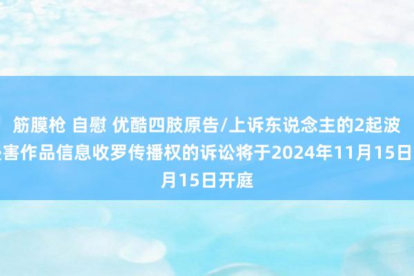 筋膜枪 自慰 优酷四肢原告/上诉东说念主的2起波及侵害作品信息收罗传播权的诉讼将于2024年11月15日开庭