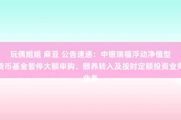 玩偶姐姐 麻豆 公告速递：中银瑞福浮动净值型货币基金暂停大额申购、颐养转入及按时定额投资业务