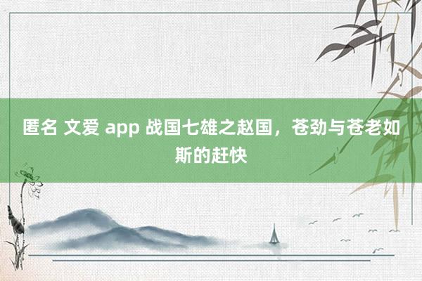 匿名 文爱 app 战国七雄之赵国，苍劲与苍老如斯的赶快